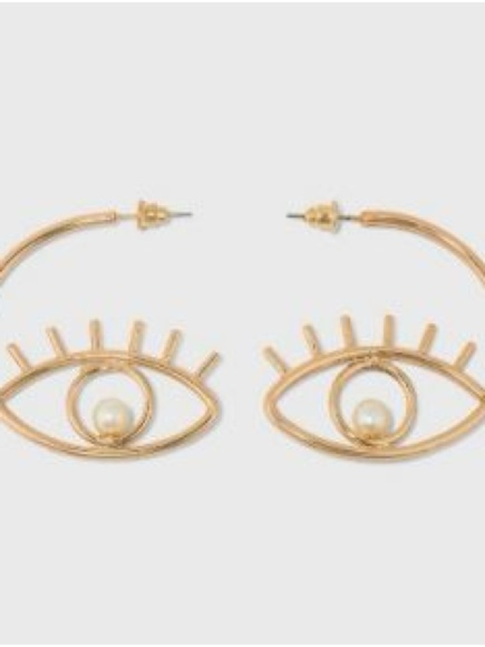 Gold Eye Hoop Earrings with Pearl Accent - Women Jewelry